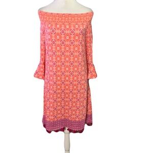 NWT Cabana Life Coral Burgundy Off-Shoulder Smocked Long Sleeve Midi Dress